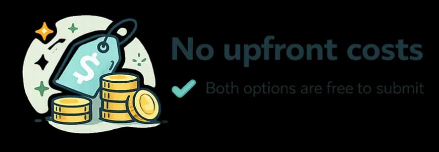 No upfront costs — both submission options on Merchmapper are free